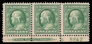 USA 374 Unused (MH) Plate # Strip of 3 (Imprint X)