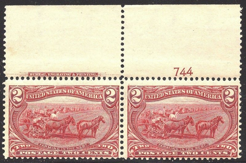 #286 F-VF MNH OG-2¢ TRANS-MISSISSIPPI IMPRINT and PLATE# PAIR (REM 286pr)