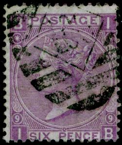 SG109, 6d mauve PLATE 9, USED. Cat £90. IB