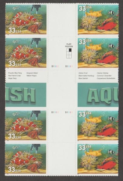 U.S. Scott #3317-3320 Aquarium Fish Stamps - Mint NH Gutter Block of 8