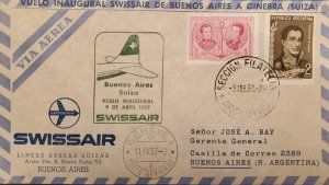 MI) 1957, ARGENTINA, INAUGURAL SWISSAIR FLIGHT FROM BUENOS AIRES TO GENEVA, ROSA