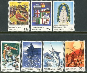 AUSTRALIA Sc#719-725 1979 Christmas & Fishing Complete Sets OG Mint Hinged & NH