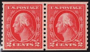 US #444 2c  Carmine Washington Coil Pair Type I MINT NH SCV $250