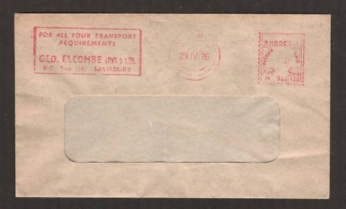 Rhodesia, 1976 2½c Meter Mail window envelope,Transport