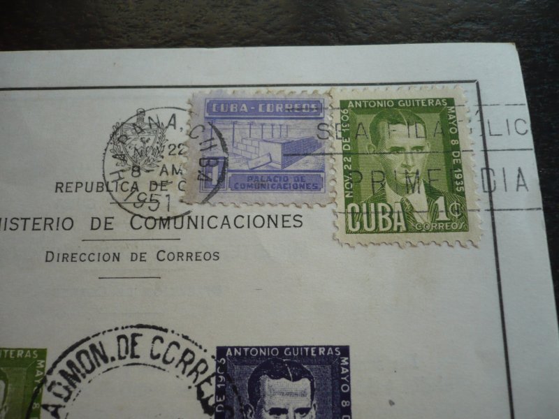 Stamps -Cuba- Scott# C49c - Used Post Office Announcement with6 Stamps - Imperf