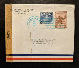 1944 San Salvador El Salvador Censored Airmail Cover to Los Angeles CA USA