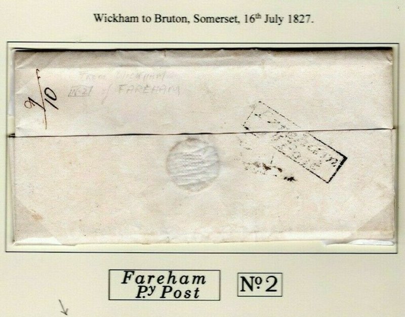 GB HANTS Cover Wickham Receiver *Fareham Penny Post* 1827 Bruton Letter EP451 