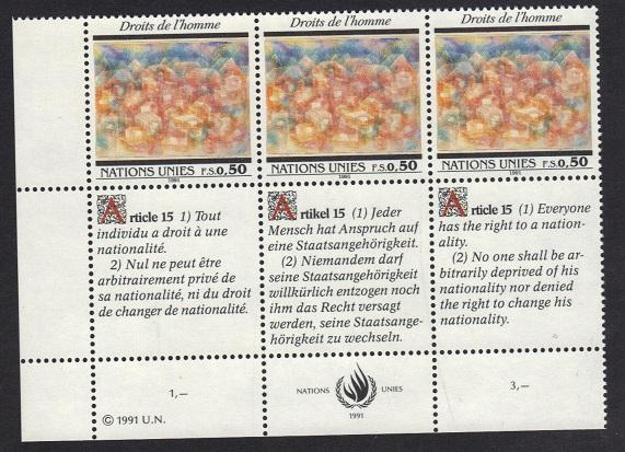 United Nations Geneva  #209  MNH  1991   50c x3