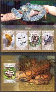 Sao Tome and Principe 2014 Reptiles Snakes sheet + S/S MNH