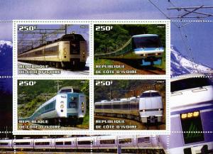 Ivory Coast 2004 TRAINS & LOCOMOTIVES Sheet (4) Perforated Mint (NH)