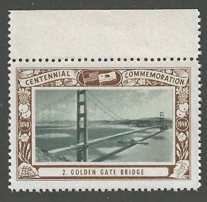 Golden Gate Bridge, California Centennial, 1948 Poster Stamp, Full Gum, N.H.