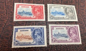 KAPPYSTAMPS  BARBADOS #186-89 1935 SILVER JUBILEE MINT HINGED NO THINS  H275