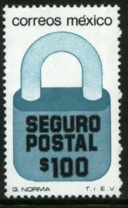 MEXICO G40, $100P Padlock Insured Letter Unwmk Fluor Paper 5. MINT, NH. VF.