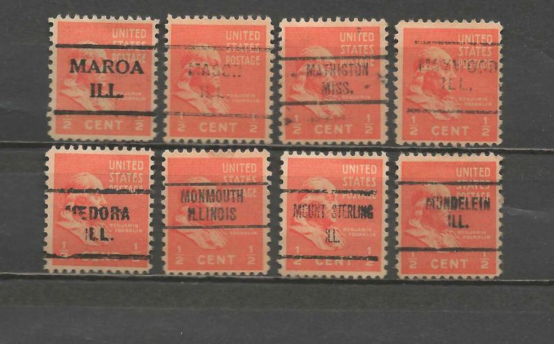 24 Scott No. 803 Precancels - Various Ill. Towns & Cities