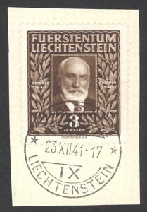 Liechtenstein Sc# 165 Used on piece 1940 3fr Prince Johann II