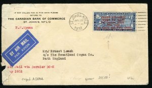 Newfoundland C12, $350, 1932 D-OX on cover to England, cover faults