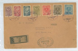 Austria  1921 Registered to Baltimore. 12 stamps. Envelope opened on 3 sides