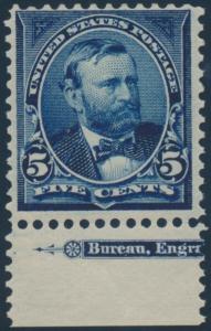 #281 FINE OG NH BOTTOM MARGIN PART IMPRINT SINGLE VIVID SHADE CV $100.00 BP2766