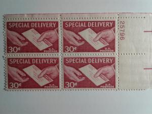 SCOTT # E21 PLATE BLOCK OF 4 30 CENT SPECIAL DELIVERY MINT NEVER HINGED GEM !!!