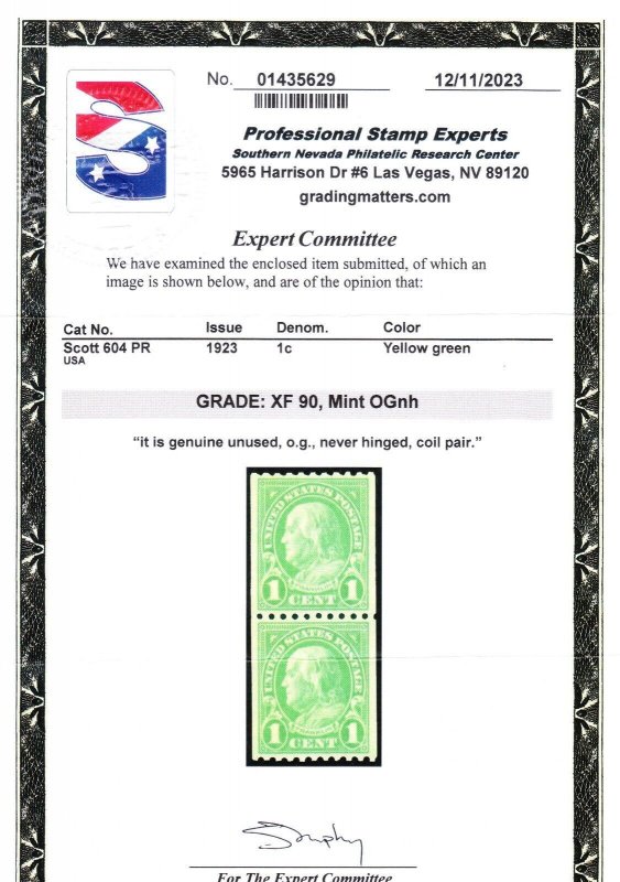 MOstamps - US #604 Mint OG NH Pair Grade 90 with PSE cert -Lot # MO-4734 SMQ $45
