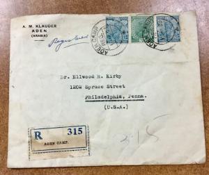 1933  George V registered cover ADEN CAMP Darjeeling to Philadelphia