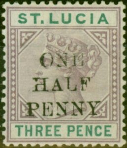 St Lucia 1891 1/2d on 3d Dull Mauve & Green SG56e Small A in Half Fine Lightl...