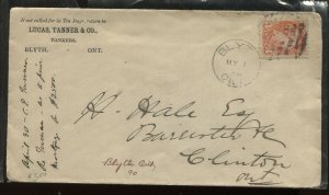3 Cents Small Queen on 1890 May 1st Blyth cover to Clinton ON