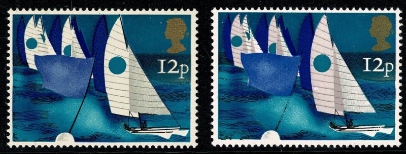 GB 1975 Sailing 12p White Sails Dry print of rose pink. SG 983 var