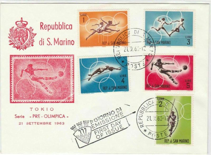 san marino 1963 pre tokio olympics  multi stamps  fdc cover ref 13341