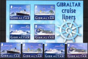 Gibraltar 2005 Cruise Ships set of 4 + S/S MNH**