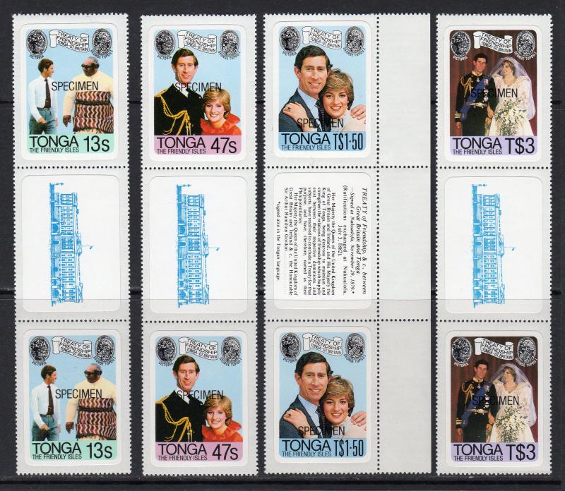 Tonga 1981 Sc#485/488 Prince Charles & Lady Diana Spencer Gutter-Pairs SPECIMEN