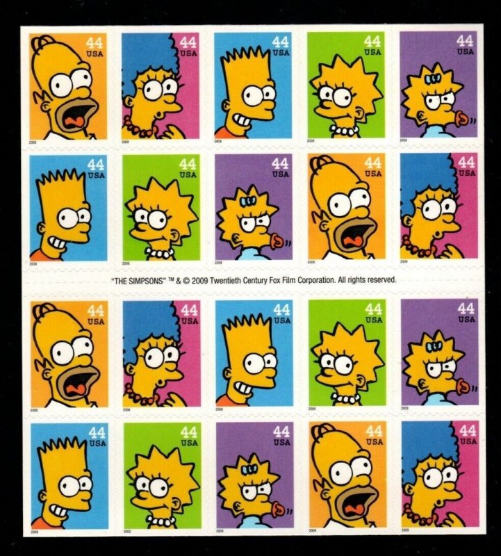 ALLY'S STAMPS US Scott #4399-4403a 44c Simpsons - Pane [20] MNH [W-36a]