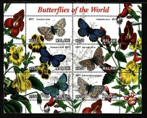 Malawi-unused NH sheet of 6-Insects-Butterflies-2011-Nomi