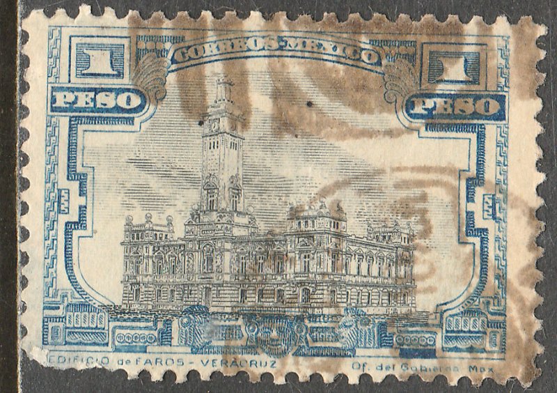 MEXICO 627, $1Peso VERACRUZ LIGHTHOUSE. USED. F-VF. (374)