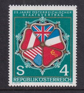 Austria   #1152  MNH 1980 State Treaty. Flags of Austria and Four Powers