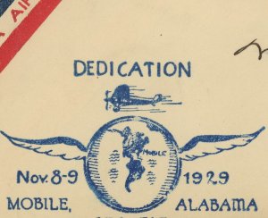 Mobile Alabama Bayes Field Dedication 1929 Airmail Cover 5c Postage #C11 USA