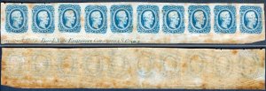 CSA Sc 12d Dark Blue 10¢ Bottom Row Imprint Strip of 10 Plate 4 NH Original Gum