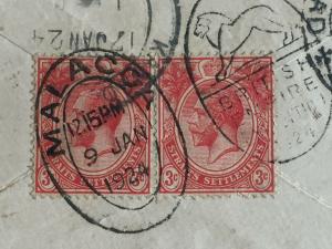 Malaya Straits Settlement 1924 Malacca British Empire Exhibition KGV 3c pair