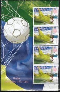 2021 San Marino, Figured Corner Block Italy European Champion # 255 - MNH**