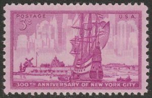 1027 3c  300th Anniversary New York City  - Mint LH OG VF