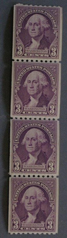 United States #722 3 Cent Washington Coil Strip of Four MNH