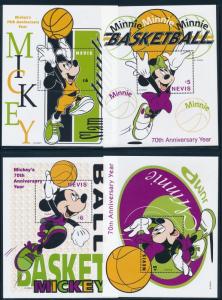 Disney Nevis - 4X Souvenir Sheets Mickey & Minnie Basketball #1120-23 (1998) 