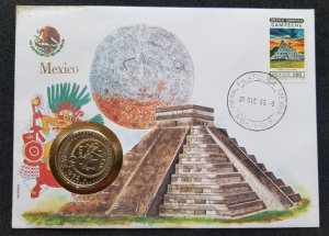 Mexico State Of Campeche 1985 Tourism Pyramid Temple FDC (coin cover) *see scan