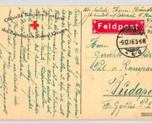 GERMANY WW1 Postcard *BAVARIAN RED CROSS* Lörrach Red FELDPOST Label 1916 RC146