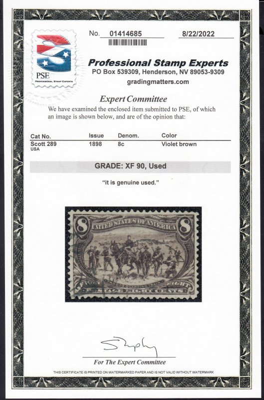 US #289 Used w/PSE 90 Cert