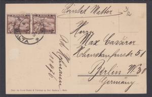 Malta Sc 191 pair on 1915 PPC to Berlin, Germany, Interior Grand Harbour