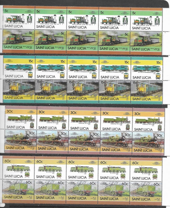 St. Lucia 807-14 MNH Train set cpl. X 5, VF 2022 CV $26.00