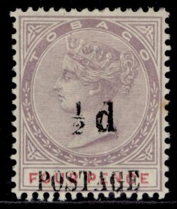 TOBAGO QV SG33a, ½d on 4d lilac & carmine, M MINT. Cat £140.