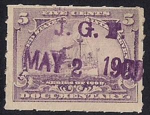 R167 5 cents Documentary Battleship Revenue Stamp Used F