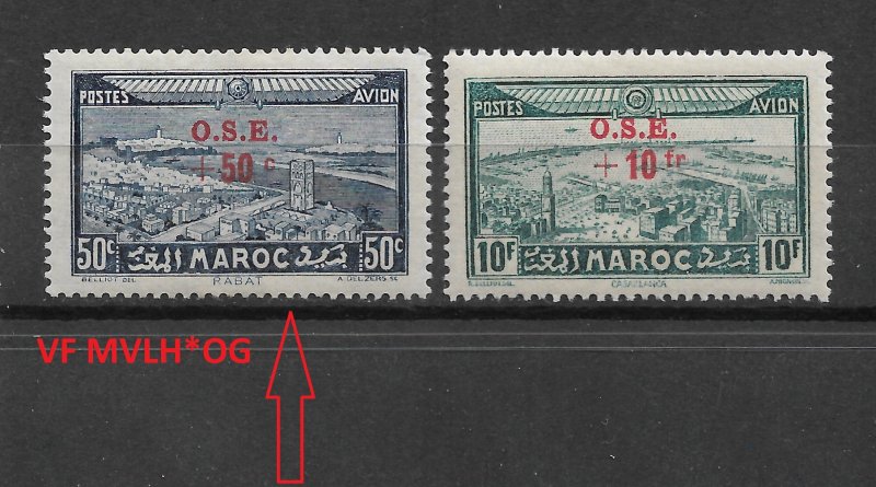 French Morocco 1938, Surcharged, Scott # CB22 VF MVLH*OG,,CB23,VF MNH** (FR-1)